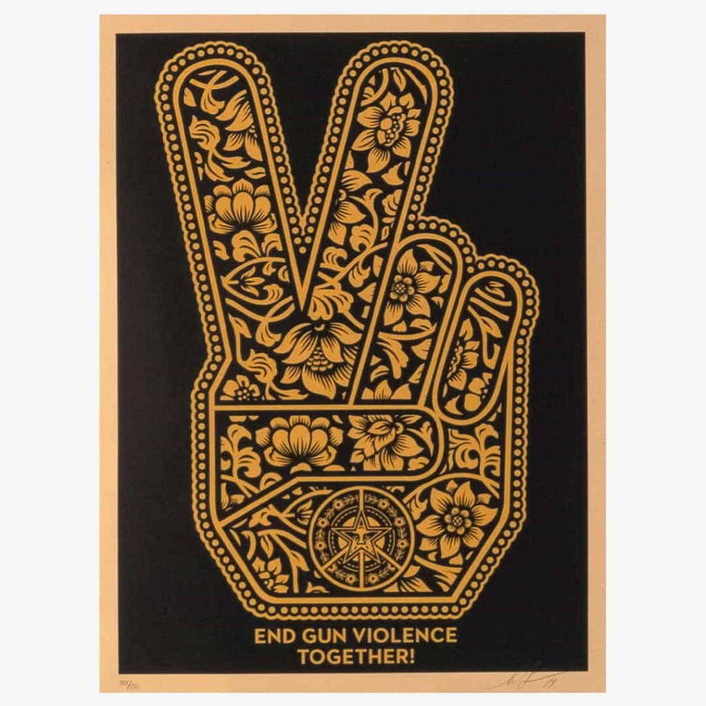 Shepard Fairey Peace Fingers print