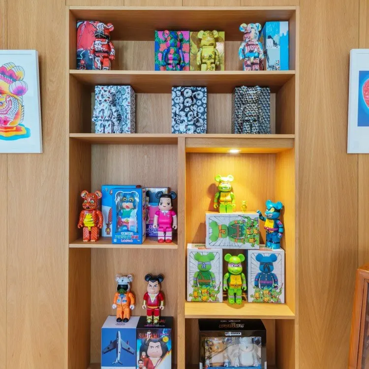 Bearbrick figures on shelves at 2B Art Gallery Calvia