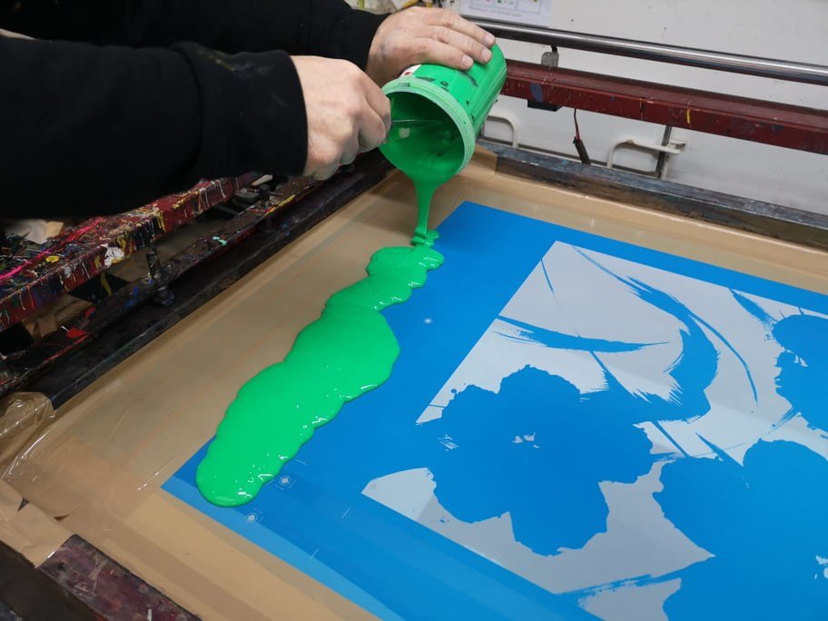 Printmaking process of SheOne's print POP