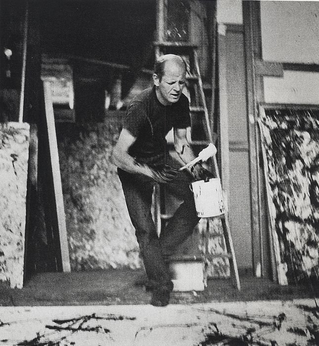 Jackson Pollock paints in studio
