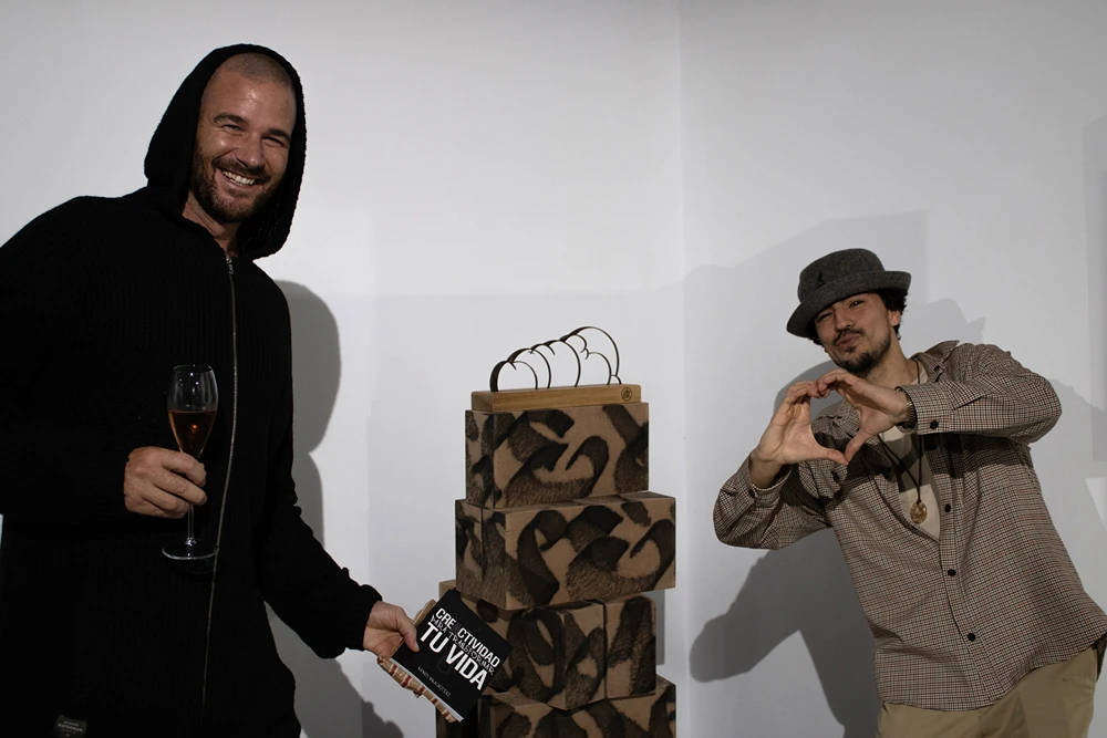 TwoFlü with his limited edition sculpture at 2B Art Gallery