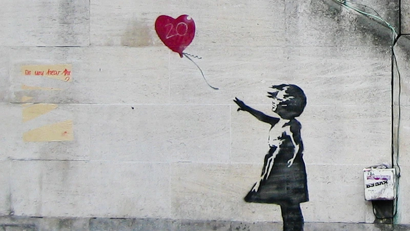 Banksy - Girl with balloon mural detail