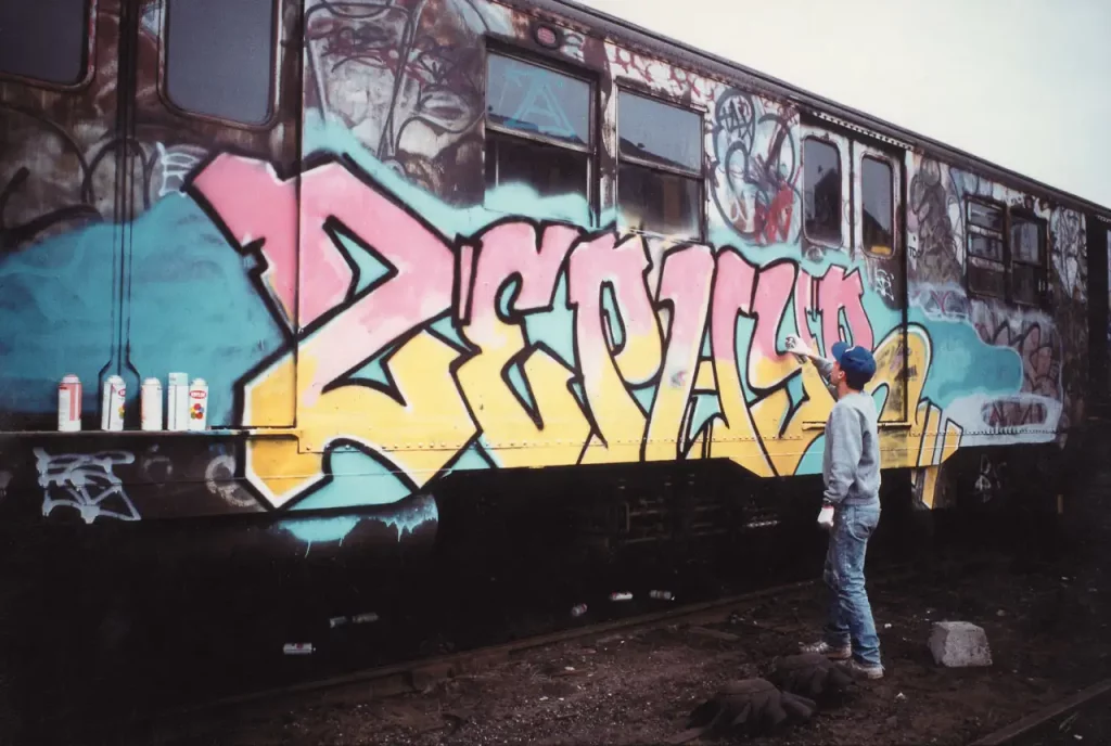 Street artist Zephyr paints a graffiti