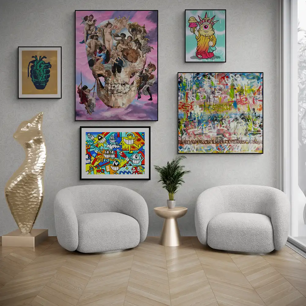 A living room full of urban art