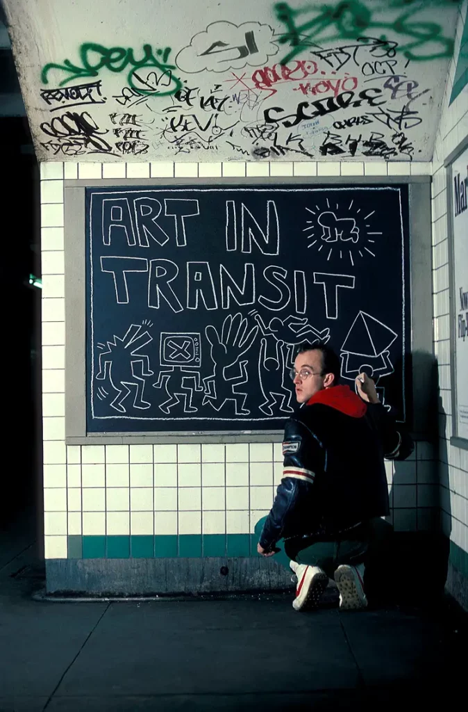 Keith Haring paints in subway