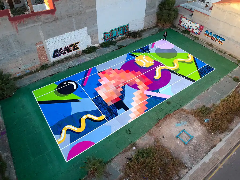 Dante Arcade - Tennis court mural in Murcia, Spain